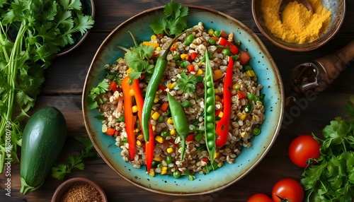 Exquisite South American Cuisine: Colorful Vegetable Couscous from Above