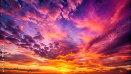 Vibrant sunset in the sky with purple, pink, and orange hues , sunset, sky, vibrant, colorful, clouds, nature, dusk, horizon