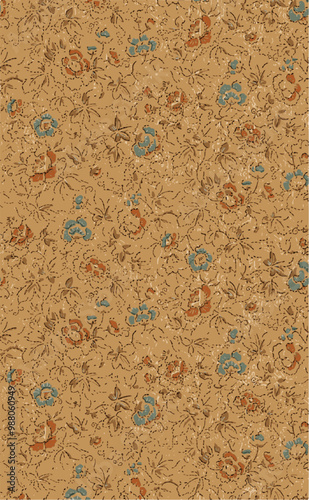 Vintage floral pattern in beige, brown, red, and blue. perfect for wallpaper, fabric, or other design projects.