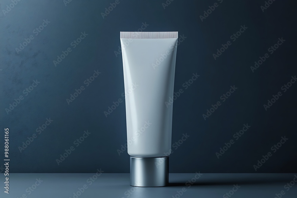 White Squeeze Tube with Silver Cap on a Blue Surface