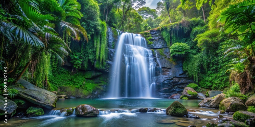 Waterfall surrounded by lush greenery in Juan Diego Falls, El Yunque, Puerto Rico, nature, waterfall Waterfall surrounded by lush greenery in Juan Diego Falls, El Yunque, Puerto Rico, nature, waterfall
