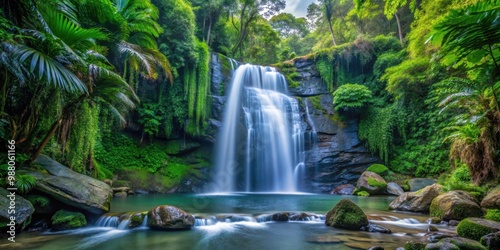 Waterfall surrounded by lush greenery in Juan Diego Falls, El Yunque, Puerto Rico, nature, waterfall