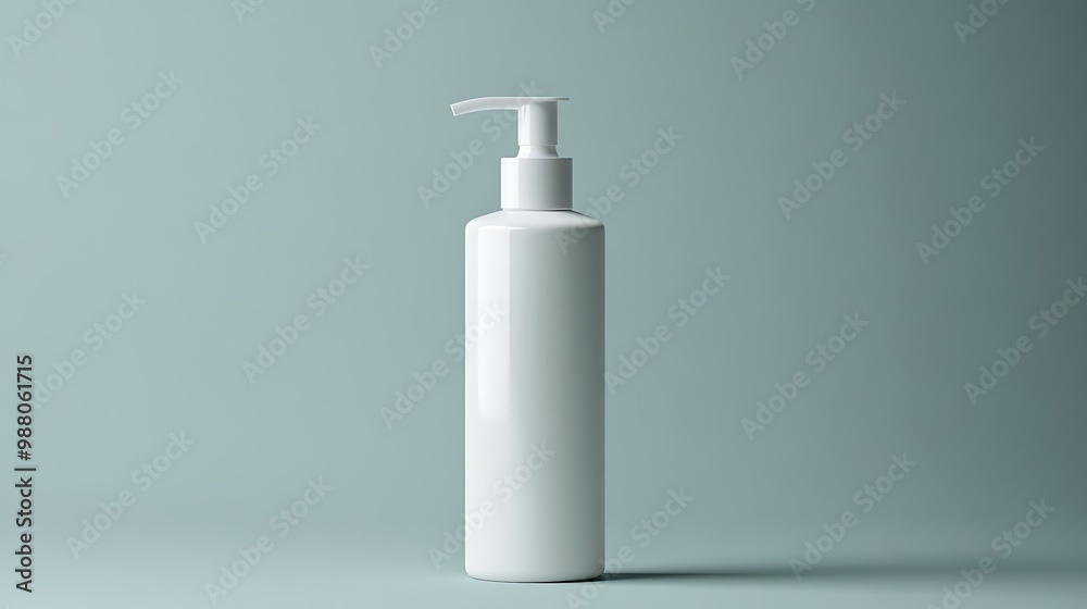 White Pump Bottle Against a Light Blue Background White Pump Bottle Against a Light Blue Background