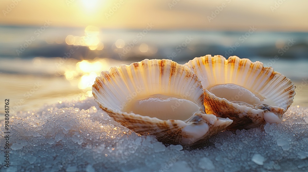 Close-up of Shells by the Ocean at Sunset Close-up of Shells by the Ocean at Sunset