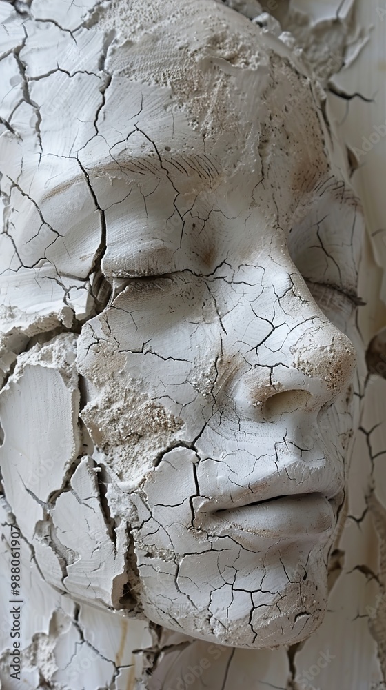 Cracked Face Sculpture: A Study in Decay and Time