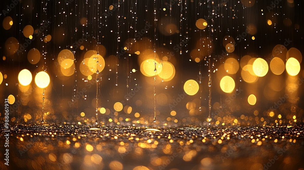 Golden Rain Falling On A Glittering Surface Golden Rain Falling On A Glittering Surface