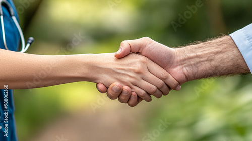 compassionate nurse extends support by holding a patient's hand, symbolizing care, empathy, and healing. This intimate gesture reflects the bond between caregiver and patient in a healthcare setting