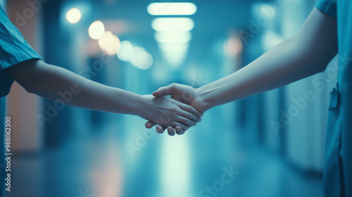 compassionate nurse extends support by holding a patient's hand, symbolizing care, empathy, and healing. This intimate gesture reflects the bond between caregiver and patient in a healthcare setting