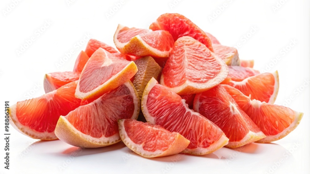 Pile of peeled grapefruit slices on a white background, grapefruit, citrus, fruit, slices, fresh, healthy, food, juicy Pile of peeled grapefruit slices on a white background, grapefruit, citrus, fruit, slices, fresh, healthy, food, juicy