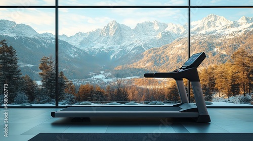 Modern Treadmill with Scenic Mountain View