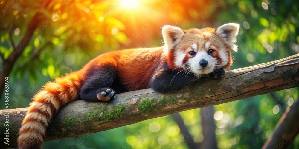 Red panda lounging on a tree branch in the sun , red panda, tree, sunny, cute, wildlife, nature, outdoors, playful, peaceful Red panda lounging on a tree branch in the sun , red panda, tree, sunny, cute, wildlife, nature, outdoors, playful, peaceful