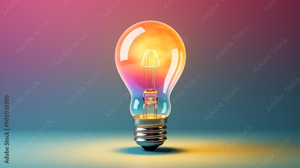 A glowing light bulb with a colorful gradient background, symbolizing ideas and innovation. A glowing light bulb with a colorful gradient background, symbolizing ideas and innovation.