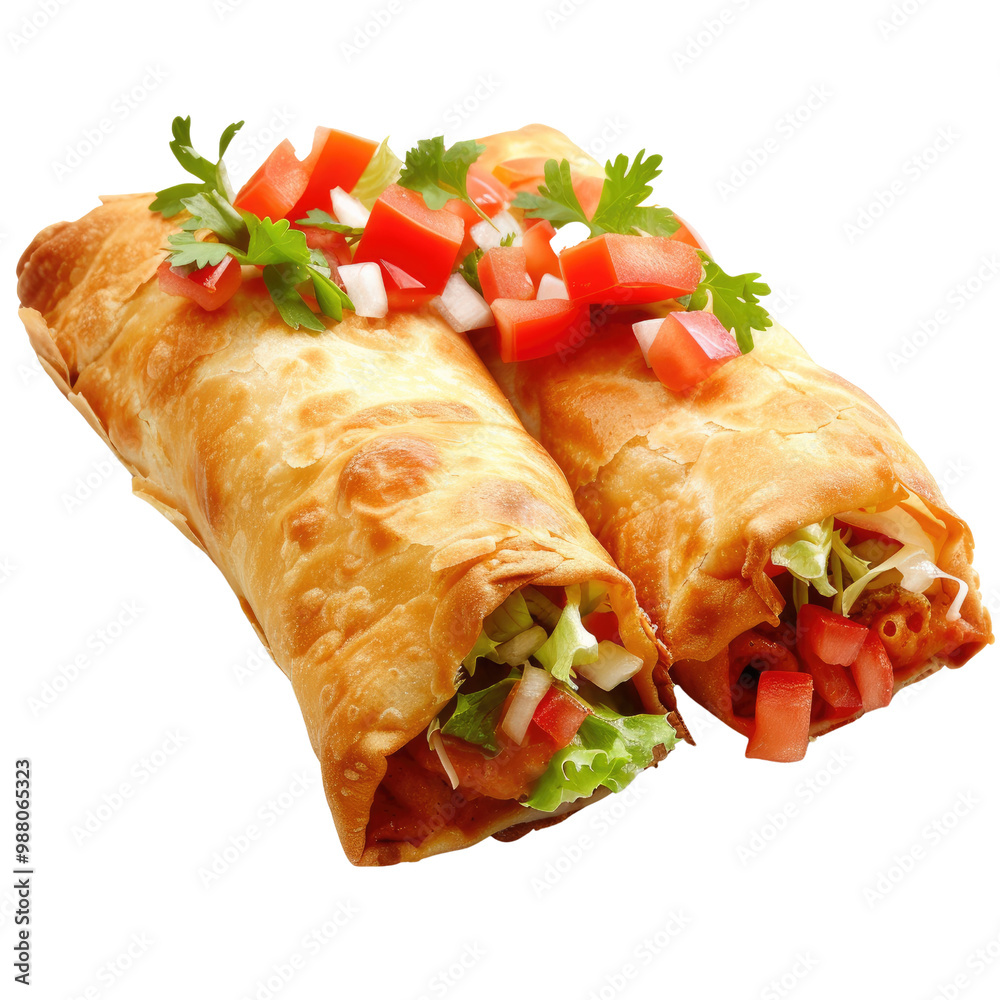 Chimichangas Isolated on White Background in Sharp Focus Chimichangas Isolated on White Background in Sharp Focus