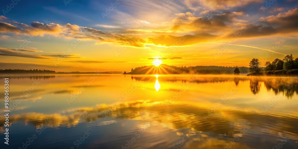 Sunrise casting a golden glow over a peaceful lake , dawn, morning, tranquil, scenery, nature, reflection, peaceful, calm Sunrise casting a golden glow over a peaceful lake , dawn, morning, tranquil, scenery, nature, reflection, peaceful, calm