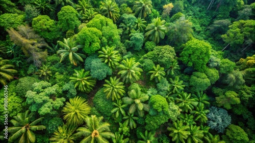 Wallpaper Mural Top view of a lush tropical forest , jungle, foliage, greenery, trees, canopy, rainforest, nature, aerial view, flora Torontodigital.ca