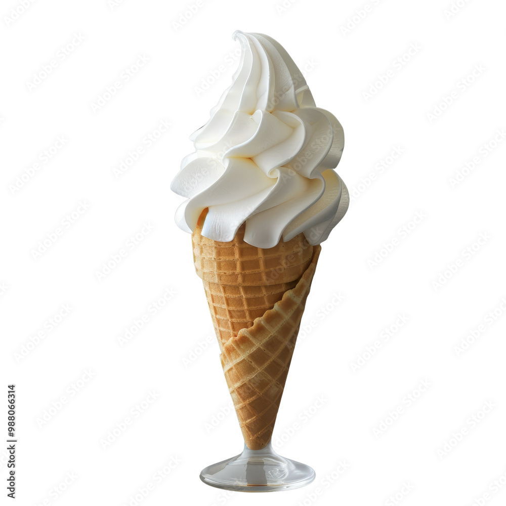 Delicious white ice cream served in a flour cone