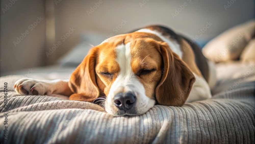 Beagle dog peacefully sleeping on comfortable bed at home, beagle, dog, pet, sleeping, cozy, comfortable, relaxation, home