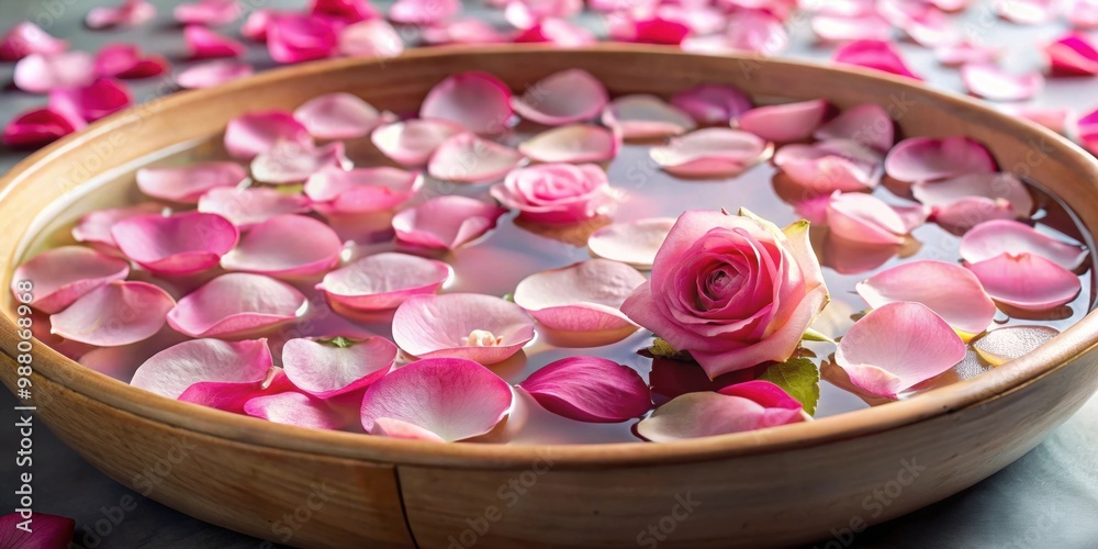 Pink rose petals floating in a round tub , spa, relaxation, beauty, floral, delicate, serene, calm, romantic, soothing Pink rose petals floating in a round tub , spa, relaxation, beauty, floral, delicate, serene, calm, romantic, soothing