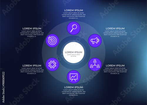 Modern transparent circle infographic with six option