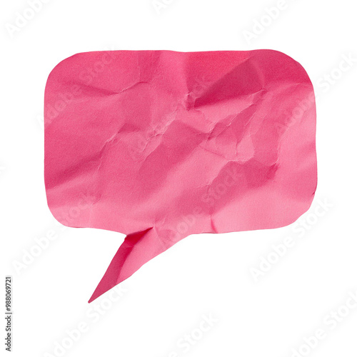 Pink crumpled speech bubble isolated on a transparent background for versatile design use