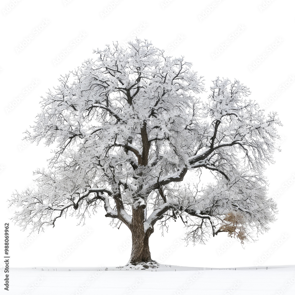 Fototapeta premium snowcovered old oak tree on white background