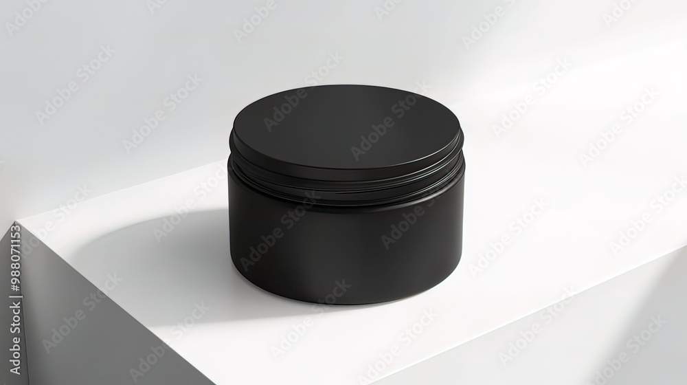 Black Cosmetic Jar on a White Platform Black Cosmetic Jar on a White Platform