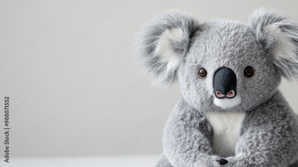 A cute gray koala plush toy sitting against a plain background. A cute gray koala plush toy sitting against a plain background.
