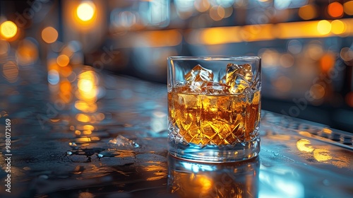 Refreshing whiskey on a stylish bar counter