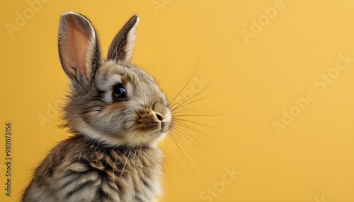 Adorable fluffy rabbit against a cheerful yellow backdrop