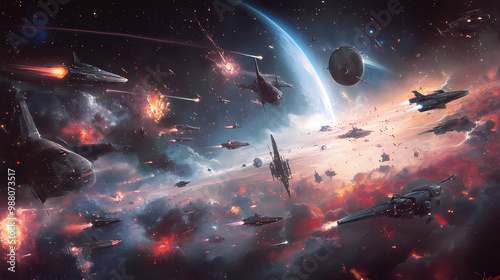 A galactic war between rival factions, with epic space battles, daring starfighter pilots, and heroes fighting for the fate of the universe. Galactic War. Illustration