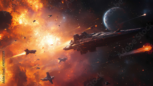 Fototapeta Naklejka Na Ścianę i Meble -  A galactic war between rival factions, with epic space battles, daring starfighter pilots, and heroes fighting for the fate of the universe. Galactic War. Illustration