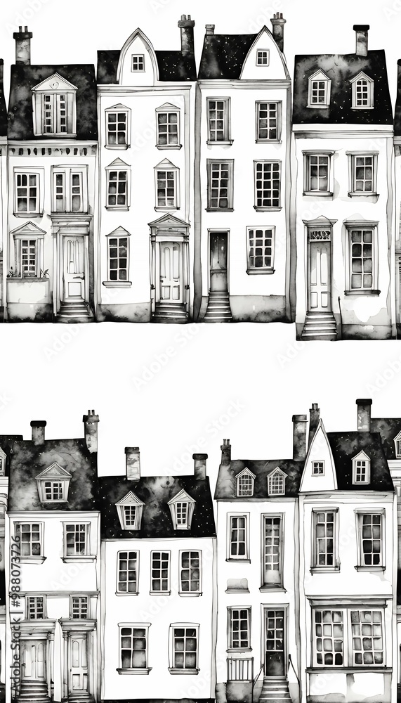 square footer clipart many windows site white element b houses handdrawn seamless black watercolour painting decoration design olated ornament border holiday simple grunge house roof seamless