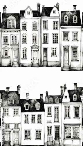 Obraz na płótnie square footer clipart many windows site white element b houses handdrawn seamless black watercolour painting decoration design olated ornament border holiday simple grunge house roof seamless w salonie