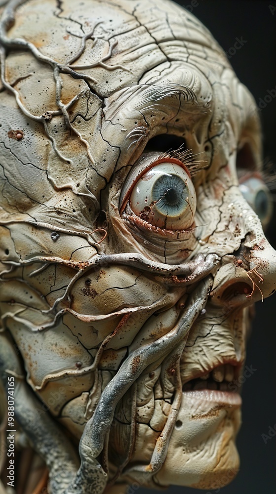 Surreal Human Sculpture: A Grotesque and Detailed Face
