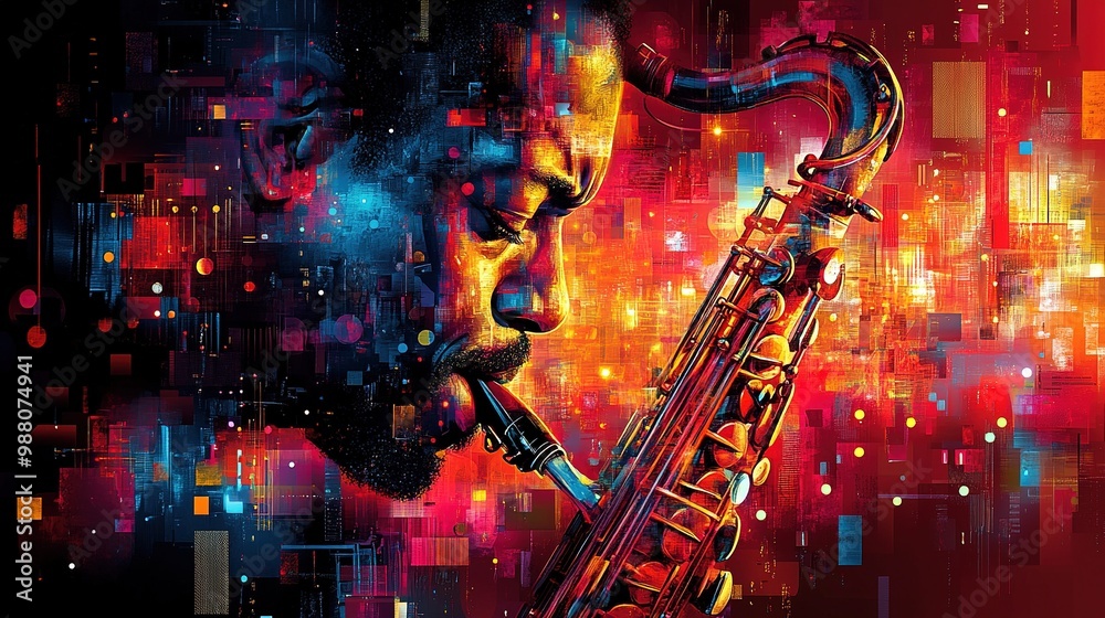 Fototapeta premium Colorful and Bold Jazz Event Posters Featuring Vibrant Graphics and Eye-Catching Typography Designs