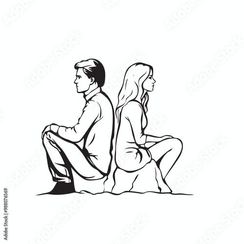 Couple Back to Back Facing Separation Vector in Black and White
