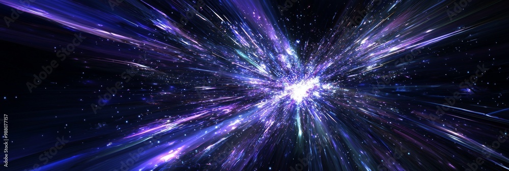 stunning explosion of bright purple particles radiates energy, dispersing outward dynamically in a cosmic display that captivates the senses with its glowing brilliance.