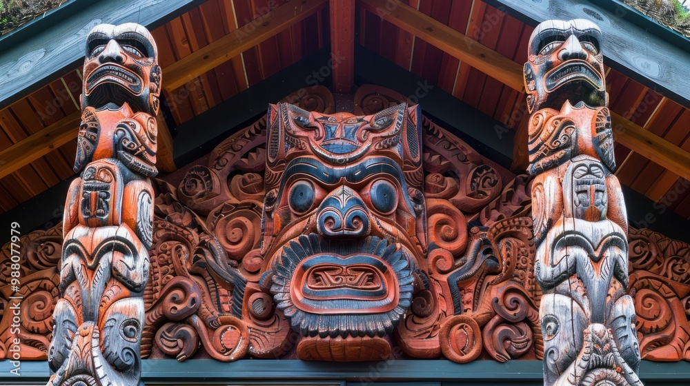 Obraz premium Intricate Carvings on Totem Poles