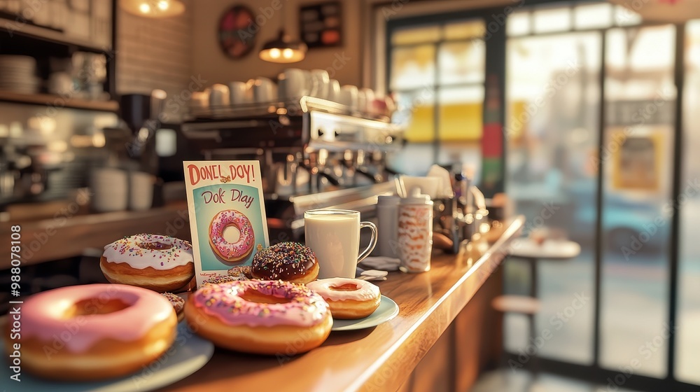 Delicious Donuts and Coffee in a Cozy Cafe Interior Delicious Donuts and Coffee in a Cozy Cafe Interior