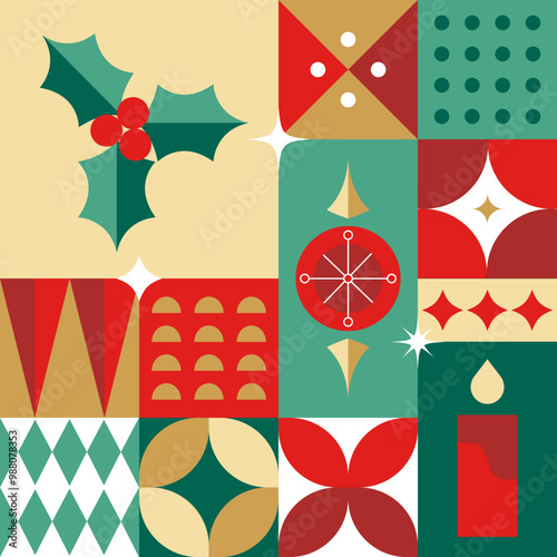 Holy Christmas seamless pattern in scandinavian style postcard with Retro clean concept design
