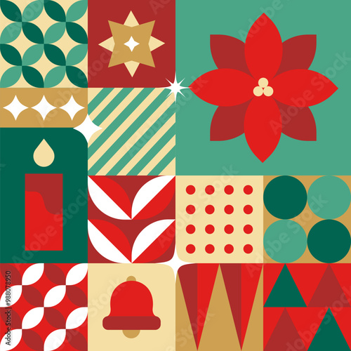 Holy Christmas seamless pattern in scandinavian style postcard with Retro clean concept design