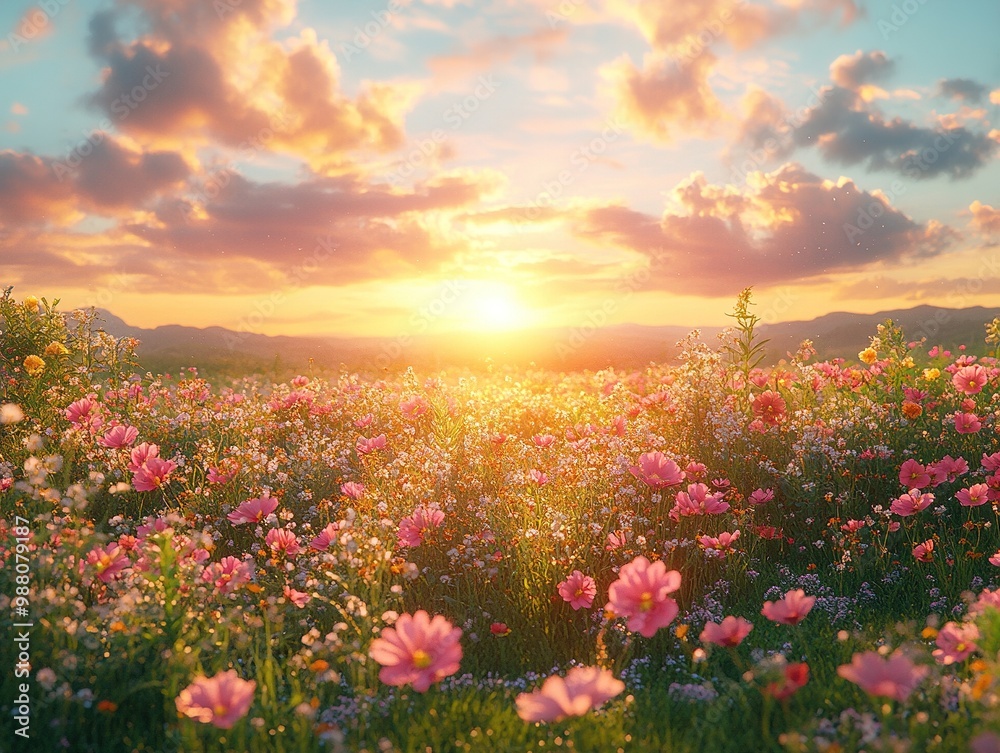 Warm Sunrise Scene with Golden Rays Illuminating a Peaceful Landscape at Dawn in Vibrant Colors Warm Sunrise Scene with Golden Rays Illuminating a Peaceful Landscape at Dawn in Vibrant Colors
