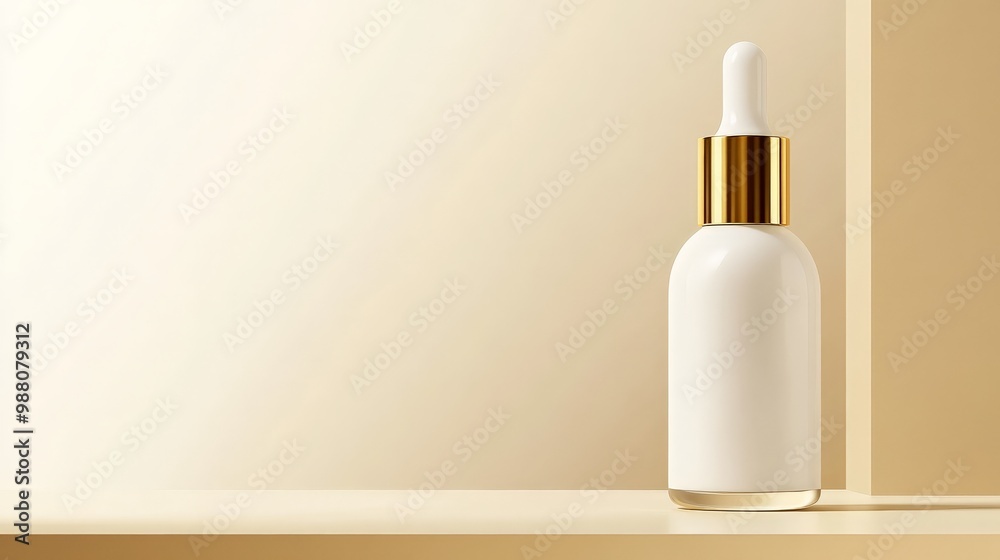 White Dropper Bottle Mockup on Beige Background. White Dropper Bottle Mockup on Beige Background.