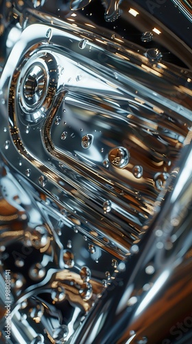 Abstract Chrome Surface with Water Droplets