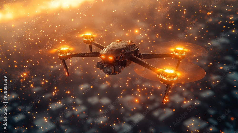 Stunning Drone Flying Through Fiery Atmosphere Stunning Drone Flying Through Fiery Atmosphere