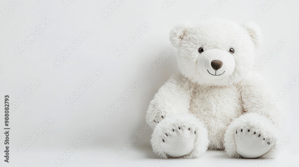 A soft, white teddy bear sitting against a plain background, evoking comfort and nostalgia. A soft, white teddy bear sitting against a plain background, evoking comfort and nostalgia.