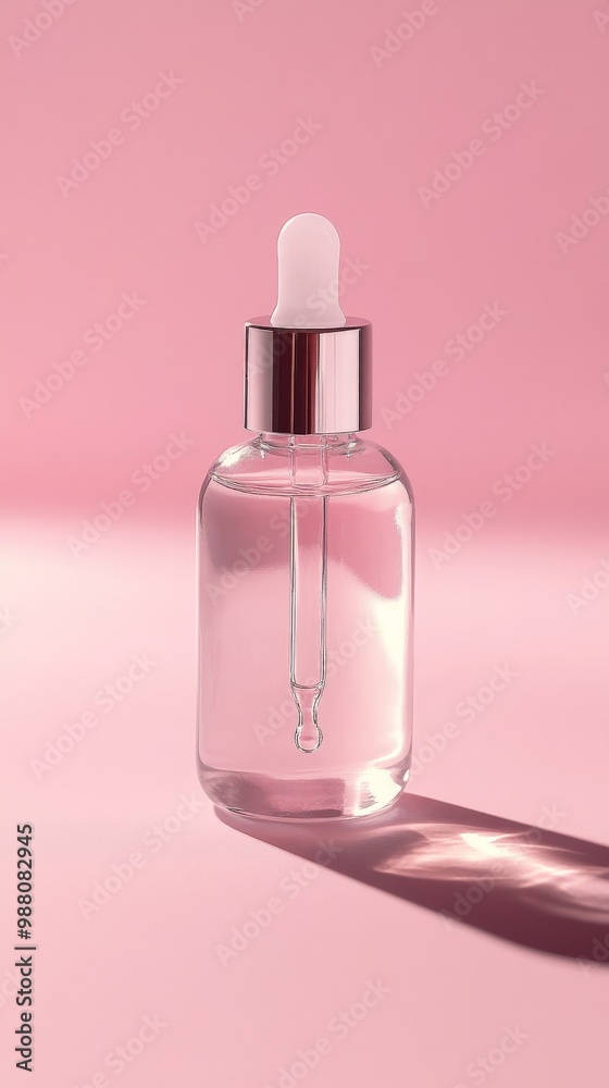 Glass Dropper Bottle on Pink Background. Glass Dropper Bottle on Pink Background.