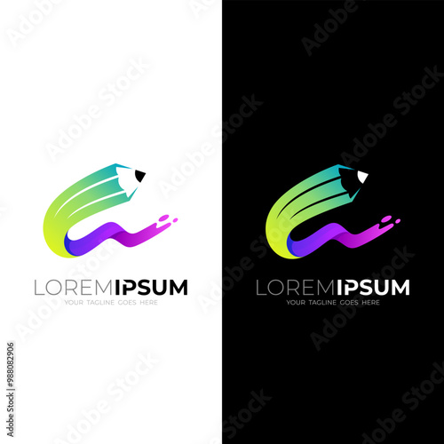 education icon with a speeding pencil logo, colorful style