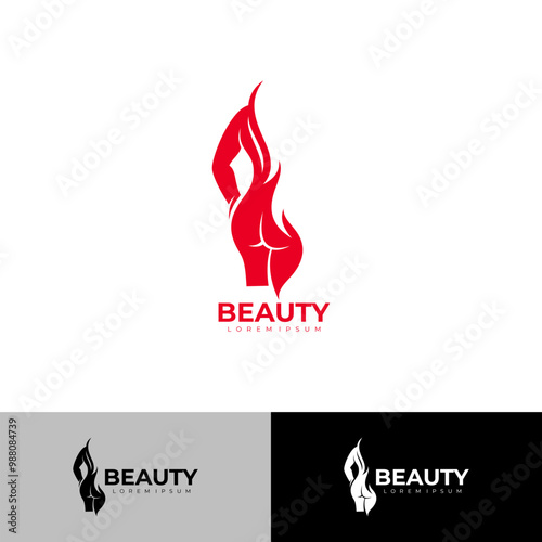 icon of woman with good body, beauty logo, red color