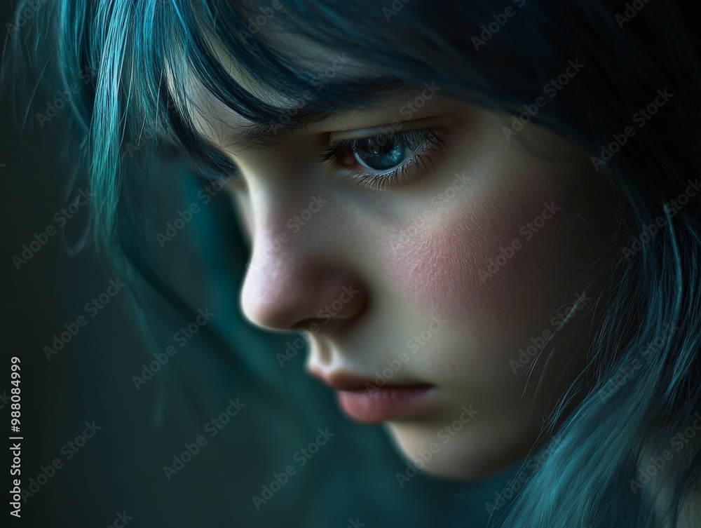 Portrait of a Young Woman with Blue Hair. Portrait of a Young Woman with Blue Hair.